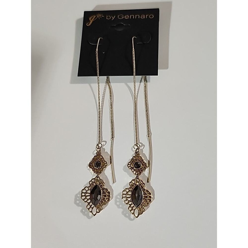 G by Gennaro Dangle Old Fashion Earrings Gold Rhinestones Textured Teardrop